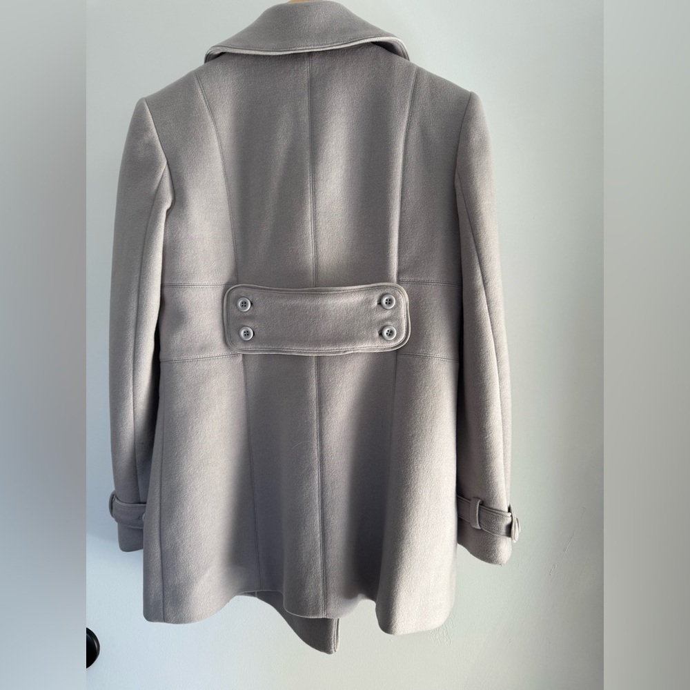 Wool Peacoat Double Breasted Taupe Gray Minimalist Coat – Tahari - Picture 3 of 10